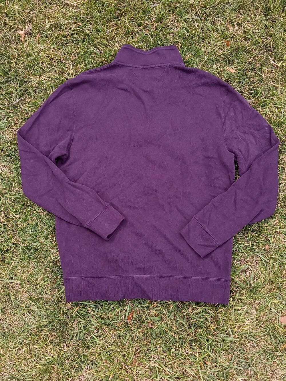 Tommy Hilfiger Burgundy Quarter Zip Mock Neck Sweatshirt Preppy Classic Large - Picture 3 of 14